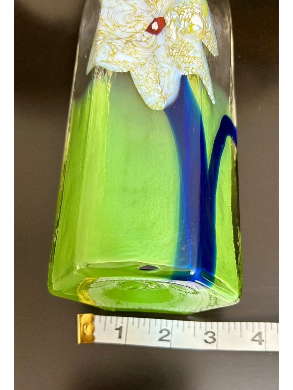 Vintage Style Hand Blown Art Glass Vas Green Blue White Flower 9” - Picture 7 of 11